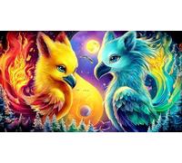 Fire-and-Ice-Birds-Facing-Each-Other Jigsaw Puzzles for Adults: 1000-Piece Recycled Cardboard - Decoration 75x50cm/1000pcs