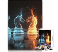 Fire And Ice Chess Knights 1000 Adult Pieces Jigsaw Puzzle Educational Fun Learning Activity Game Perfect Thoughtful Gift for Any Occasion Size 38x52cm