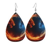 Fire And Ice Dragons Faux Leather Teardrop Earrings, Fashion Lightweight Drop Dangle Earrings Leather Earrings For Women Weddings, Parties, Ceremonies, Banquets, Gifts