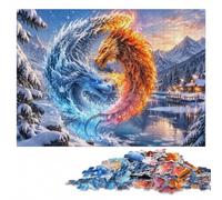 Fire and Ice Dragons in Winter Landscape Jigsaw Puzzle, 1000 Piece | Adult jigsaw puzzle with 1000 pieces; fits quiet afternoons; for adults who enjoy detailed picture puzzles.