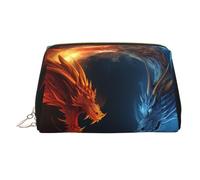 Fire and ice dragons Makeup Bag for Women Cosmetic Bags Leather Travel Makeup Case Organizer Waterproof Make up Pouch Open Flat Toiletry Bag Portable Storage Pouch for Travelling, Gold, One Size