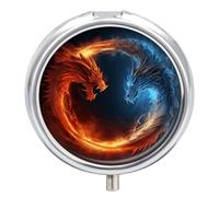 Fire and Ice Dragons Pill Box Round Portable Small Pill Case Waterproof Travel Pill Box Organizer for Pocket Purse and Daily Convenience