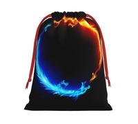 Fire And Ice Dragons Print Christmas Drawstring Gift Bags, Xmas Holiday Fabric Gift Wrapping Bag For Party, Size-L