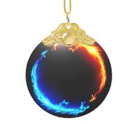 Fire And Ice Dragons Print Christmas Hanging Ornament, Glass Round Pendant For Xmas Tree Festive Holiday Home Decor