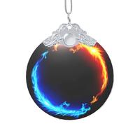 Fire And Ice Dragons Print Christmas Hanging Ornament, Glass Round Pendant For Xmas Tree Festive Holiday Home Decor