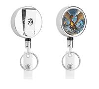 Fire and Ice Dragons Retractable Keychain Heavy Duty Retractable Badge Reel for Badge Holder All Metal Casing with Stainless Steel Spring Coil 26.8 Inch Nylon Rope Belt Clip and Key Ring