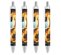 Fire And Ice Phoenix Retractable Ballpoint Pen Black Ink Ball Point Pen Work Pens 4 PCS