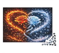 Fire and Ice Rose Jigsaw Puzzle 1000 Piece Jigsaw Puzzle Paper for Adults Heart Shaped Art Relaxing Family Game Home Decor Gift 70x50cm/1000pcs