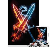Fire And Ice Swords Jigsaw Puzzles 1000 Piece for Adults Great Gifts for Games Birthday Present Toy Wall Decor Suitable for People Aged 14 And Above (38x52cm)