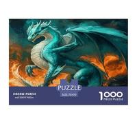 Fire And Ice,Teal Mystical Dragon Jigsaw Puzzles for Adults And Kids. 1000 Pieces Whimsical Challenge Toy Educational Game Home Decor 70x50cm/1000pcs