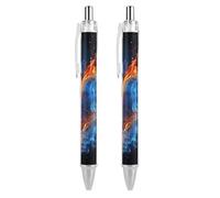Fire And Water Heart Ballpoint Pens Fine Point Smooth Writing Pen Retractable Ball Point Pens 0.5mm Black Ink Pen Office Supplies Gifts for Men Women 2 PCS