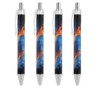 Fire And Water Heart Ballpoint Pens Fine Point Smooth Writing Pen Retractable Ball Point Pens 0.5mm Black Ink Pen Office Supplies Gifts for Men Women 4 PCS