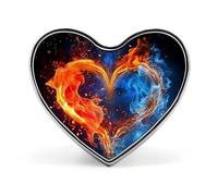 Fire And Water Heart Buttons Pin Memorial Boutonniere for Wedding Groom Bride, Customize Lapel Heart Pin for Christmas, Men Women Costume Decorative Fashionable Brooches
