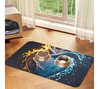 Fire and Water Heart Dog Food Mats for Floors, 16x24 Inch Non-Slip Super Absorbent Pet Food Mat, Dishwasher Dog Mat for Food and Water, Cute Rubber Quick Dry Pet Feeding Mat for Dogs Puppy Cats