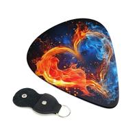 Fire And Water Heart Guitar Plectrums, 6 Guitar Plectrums, Double Sided Printing, For Acoustic Guitar, Bass, Ukulele, Electric Guitar (0.46 Mm 0.71 Mm 0.96 Mm)