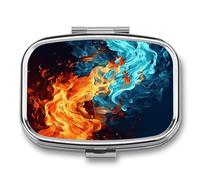 Fire and Water Pattern Pill Box Medicine Pill Organizer Small Pill Case Travel Pill Container Portable Pill Case for Pocket 2 Compartment Pill Holder Pill Boxes for Travel