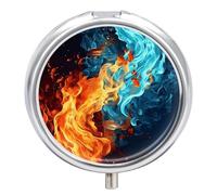 Fire and Water Pattern Pill Box with Mirror 3 Compartment Pill Organizer for Pocket Portable Medicine Container Holder to Hold Vitamins,Fish Oil