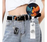 Fire and Water Phoenix Badge Reel Retractable Badge Holder with Keychain Id Clips for Badges Lightweight Plastic Name Card Holders for Nurses Office Teacher