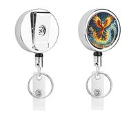 Fire and Water Phoenix Badge Reel Retractable Stainless Steel Badge Clip with Lanyard Cute Badges Reel Holder Heavy-Duty Nurse Doctor Name Tag Badges Clip for Work