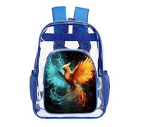 Fire And Water Phoenix Clear Mini Backpack Transparent Backpacks PVC See Through Clear Bag for Work Travel, Blue, 43X32.5cm