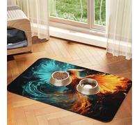 Fire and Water Phoenix Dog Food Mats for Floors, 12x18 Inch Non-Slip Super Absorbent Pet Food Mat, Dishwasher Dog Mat for Food and Water, Cute Rubber Quick Dry Pet Feeding Mat for Dogs Puppy Cats