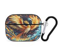 Fire and Water Phoenix Earbuds Organizer Shockproof Protective Airpods Pro Cover with Carabiner Clip Anti Fall Carrying Earphone Case Cover for Airpods Pro 2nd Generation Black