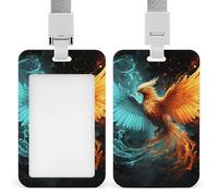 Fire and Water Phoenix ID Badge Holder with Lanyard Vertical Badge Reel Clip Durable Clear Window Name Tag ABS Plastic Push-Pull Design ID Card Holder for Office, Nurses, Employees