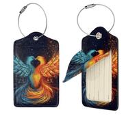 Fire and Water Phoenix Luggage Tags for Suitcases, 4 PCS PU Leather Suitcase Tags Identifiers with Stainless Steel Loop, Privacy Cover ID Label with Address Card, Travel Essentials Bag Tag
