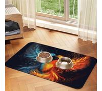 Fire and Water Phoenix Pet Feeding Mat Absorbent Pu Leather Dog Cat Food Mats Contain Spills Protects Floors, Anti-Slip Rubber Backing Dog Bowl Mats Easy Clean Pet Placemats 30x45cm