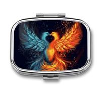 Fire and Water Phoenix Pill Box, 2 Compartments, Portable Pill Organizer for Pocket or Purse, Decorative Metal Medicine and Vitamins Organizer