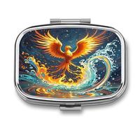 Fire and Water Phoenix Pill Case Travel Portable Pocket Pill Box 2 Compartment Medicine Case Large Capacity Daily Pill Cases Vitamin Organizer Medicine Organizer Small Pill Box