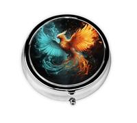 Fire and Water Phoenix Pill Case with Mirror Retro 3 Compartment Pill Box Small Pill Organizer for Purse or Pocket Decorative Metal Medicine Vitamin Organizer Unique Gifts