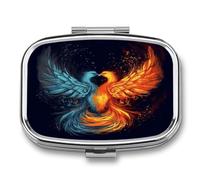 Fire and Water Phoenix Pill Organizer with 2 Compartments Metal Square Pill Case Small Pill Box Portable Medicine Box Slim Travel Pill Container Medicine Organizer for Daily Use