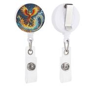 Fire and Water Phoenix Retractable Badge Reel - Personalized ID Name Badge Holder with Lanyard Cute Badges Reel Holder Round Nurse Doctor Name Tag Badges Clip for Work