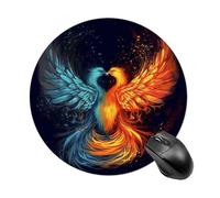 Fire and Water Phoenix Round Mouse Pad Cute Small Computer Mouse Mat Non-Slip Rubber Base Gaming Mousepad for Wireless Mouse, Gaming, Office, Laptop, Women, Men