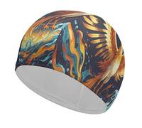 Fire and Water Phoenix Swim Cap Comfortable Shower Caps for Drag Reduction and Hair Protection Durable Soft Elastic Bathing Cap Keep Hairstyle Unchanged for Women and Men