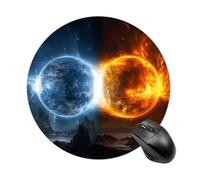 Fire and Water Planets Mouse Pad with Non-Slip Rubber Base,Small Round Mousepad 7.8" Diameter,Mouse Mat for Computers, Laptop, Gaming, Office & Home