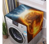 Fire And Water Planets Washer And Dryer Cover with Storage Pockets for The Top Load Dustproof Washing Machine Cover Flax Appliance Protector Mat Pad Home Kitchen Laundry Room Accessory 54.5x20.5 In