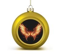 Fire Angle Wings Christmas Ball Ornaments - Golden Shatterproof Plastic Vintage Rustic Xmas Tree Decorations Pendant for Family Holiday Wedding Party Xmas Hanging Decoration
