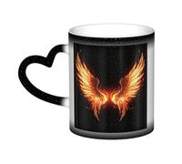 Fire Angle Wings Coffee Mug with Handle 11 Oz, Color Changing Cups In The Sky, Heat Sensitive Magic Funny Art Mug, Unique Coffee Tea Cup Porcelain Mugs Gift for Women Men Black