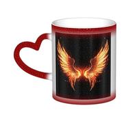 Fire Angle Wings Coffee Mug with Handle 11 Oz, Color Changing Cups In The Sky, Heat Sensitive Magic Funny Art Mug, Unique Coffee Tea Cup Porcelain Mugs Gift for Women Men Red