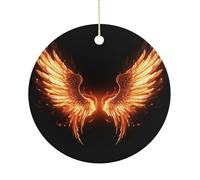 Fire Angle Wings Double-Sided Ceramic Christmas Ornaments - Round Hanging Mini Xmas Tree Decorations, Ideas for Farmers, Rustic Home Decor for Indoor Outdoor Tree Decor