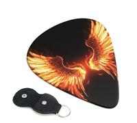 Fire Angle Wings Guitar Picks 6 Pack with Leather Guitar Pick Holder Keychain, Plectrum Key Fob Cases Bag, Abstract Art Plectrum for Acoustic Electric Guitar, Ukulele 0.71mm