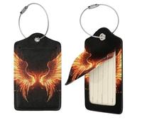 Fire Angle Wings Luggage Tags for Suitcases, PU Leather Travel Bag Label Suitcase Tag with Stainless Steel Loop Name ID Labels with Privacy Cover Baggage Tags for Women Men, Black, 1