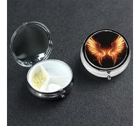 Fire Angle Wings Pill Box 3 Compartment Pill Case for Purse or Pocket Small Medicine Organizer with Mirror Travel Pillbox Decorative Metal Vitamin Container Unique Gift