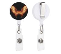 Fire Angle Wings Retractable Badge Reel - Personalized ID Name Badge Holder with Lanyard Cute Badges Reel Holder Round Nurse Doctor Name Tag Badges Clip for Work