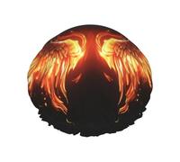 Fire Angle Wings Shower Cap Reusable Elastic Bath Caps Waterproof Bath Hair Hat for Women Men Spa Salon Large Shower Bonnet Double Layer Bathing Hair Cap for Long Hair, Braids