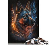 Fire Animal German Shepherd 500 Pieces Jigsaw Adult Jigsaw Puzzle,Difficult Puzzle for Adult Challenging Jigsaw Puzzle Gift for Friends Family 500pcs (52x38cm)