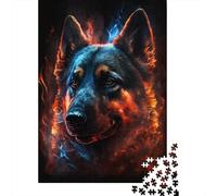 Fire Animal German Shepherd Puzzle Family Fun 100% Recycled Cardboard Jigsaw Puzzle for Kids And Adults Age 12 Years Up 1000pcs (38x26cm)
