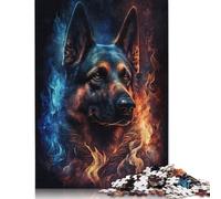 Fire Animal German Shepherd Puzzle Premium 100% Recycled Board Paper Rectangular Jigsaw Puzzle for Adults Teen Unique Gift 1000pcs (75x50cm)